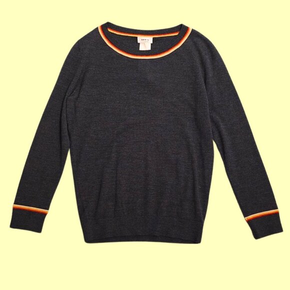 Akris Punto Sweaters - Akris Punto Grey 100% Wool Lightweight Striped Collar and Cuff Accented Sweater